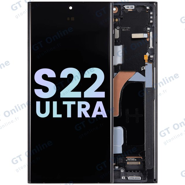 Écran OLED avec châssis pour Samsung Galaxy S22 Ultra 5G (pack service origine, Graphite / Sky Blue / Red)
