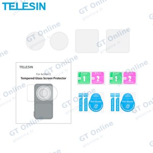 Verre Trempé Classique TELESIN OA-FLM-001 pour DJI Action 2 (2x Écran + 2x Lentille) Transparent