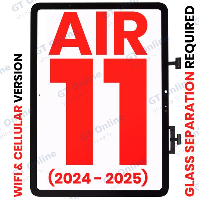 Vitre tactile pour Apple iPad Air 11" (2024 / 2025 / 2026) (séparation de la vitre requise, WiFi / Cellular, compatible premium, noir)