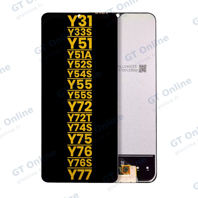 Écran pour Vivo Y31 / Y33s / Y51 / Y51a / Y52s 5G / Y53s / Y55 5G / Y55s / Y72 5G / Y72t / Y74s / Y75 5G / Y76 5G / Y76s / Y77 5G (reconditionné, toutes couleurs)