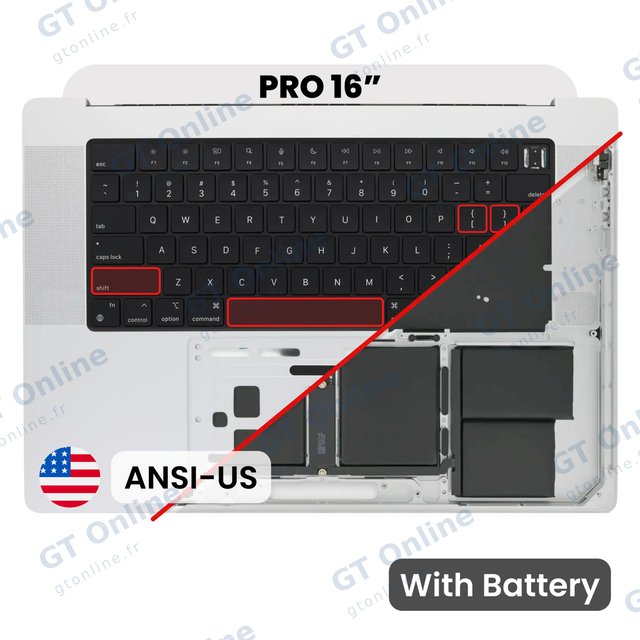 Châssis supérieur avec batterie et clavier ANSI US pour Apple MacBook Pro 16" A2485 (2021) (origine d'occasion, argent) — réf. 107182923221