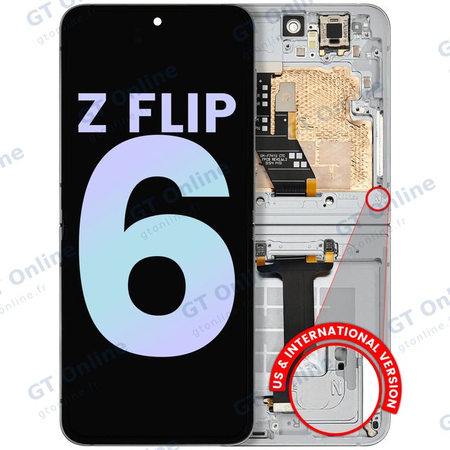 Écran OLED intérieur avec châssis pour Samsung Galaxy Z Flip 6 5G (version US & internationale, pack service origine, blanc)