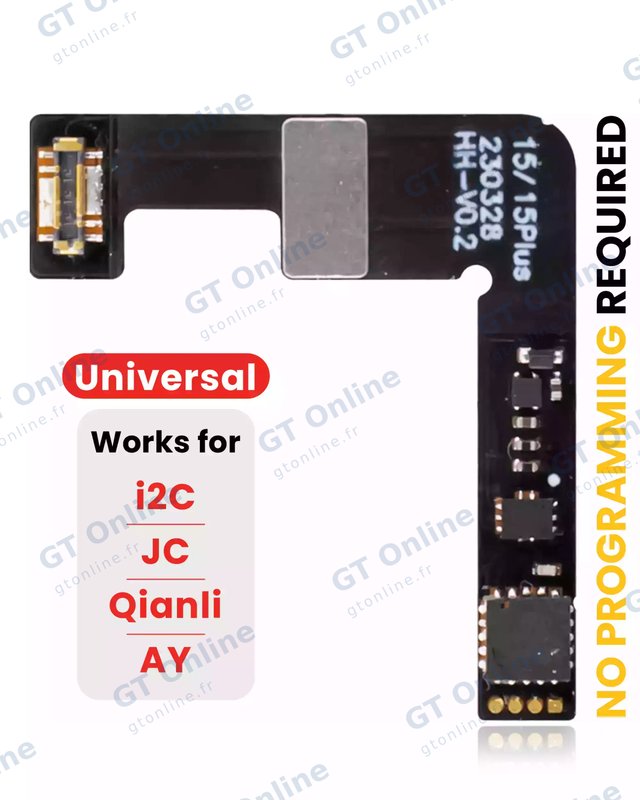 Nappe tag-on de batterie pour Apple iPhone 15 / 15 Plus (AmpSentrix) (With I2C, JCID, Qianli)