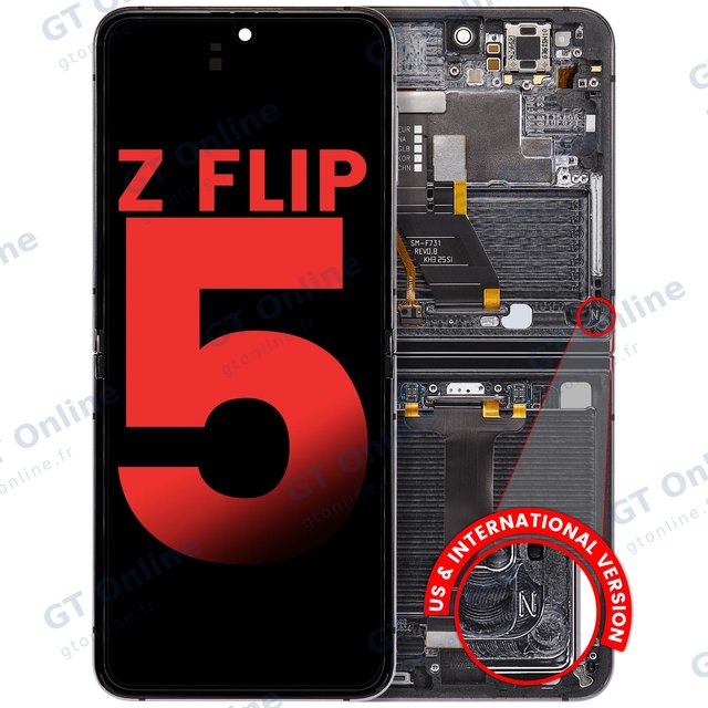 Écran OLED intérieur avec châssis pour Samsung Galaxy Z Flip 5 5G (F731) (version US & internationale, compatible premium, gris)