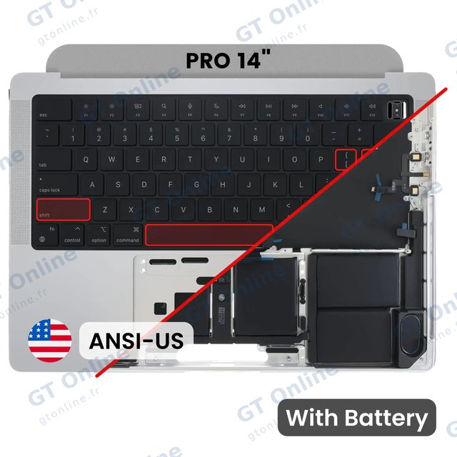 Châssis supérieur avec batterie et clavier ANSI US pour Apple MacBook Pro 14" A2442 (2021) / A2779 (2023) (origine, argent) — réf. 107282227557