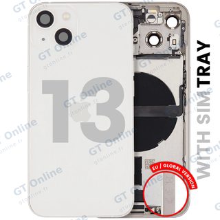 Châssis pour Apple iPhone 13 (version EU, origine d'occasion — grade A, lumière stellaire) — Coque arrière avec connecteur de charge Flex et petites pièces