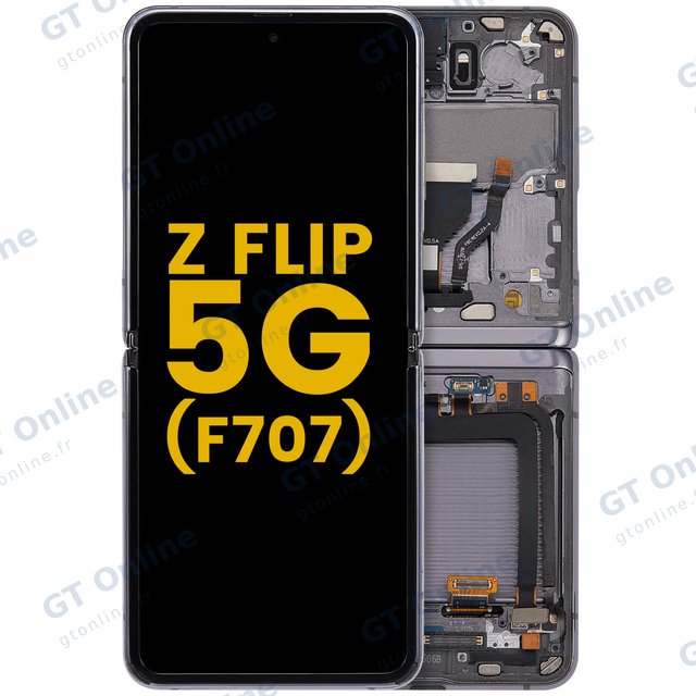 Écran OLED intérieur avec châssis pour Samsung Galaxy Z Flip 5G (F707) (reconditionné, Mirror Black)