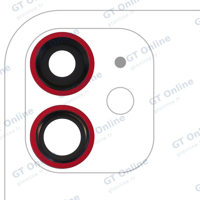 Lentille de caméra arrière avec support et anneau pour Apple iPhone 11 (lot de 2, Real Sapphire, premium, rouge)