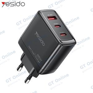 Chargeur Secteur GaN Multi (2x USB-C + USB) Yesido YC144C 65W Noir