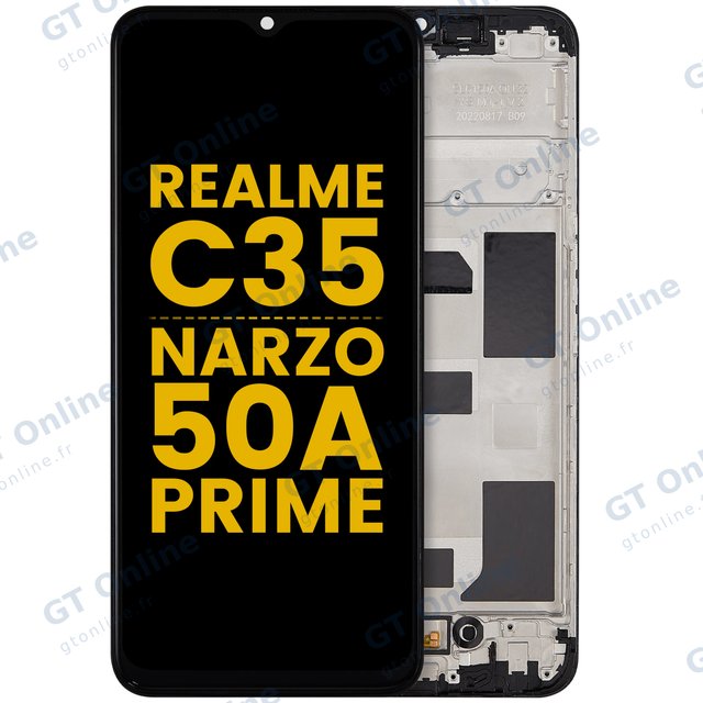 Écran pour Realme C35 / Narzo 50A Prime (reconditionné, toutes couleurs) — Écran complet avec châssis