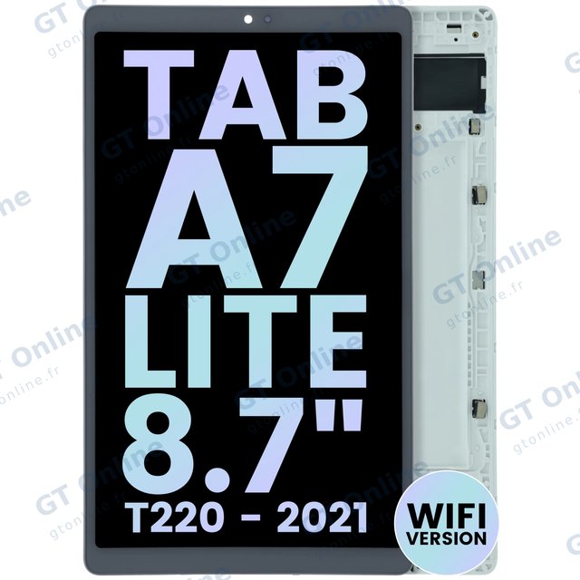 Écran LCD avec châssis pour Samsung Galaxy Tab A7 Lite WiFi (T220) (pack service origine, blanc)