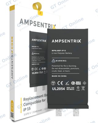 Cellule de batterie nue à souder pour Apple iPhone 15 (soudure par points requise, AmpSentrix Core)