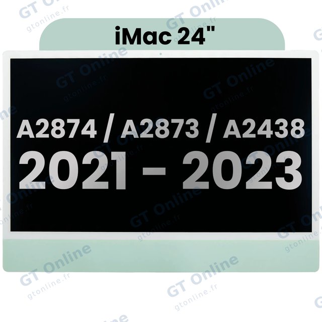 Écran pour Apple iMac 24" A2874 / A2873 (2023) / A2438 (2021) (LG204A-215 LM235UH1 SDD1) (origine d’occasion) (Small Camera hole) (vert)