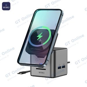 Station d'Acceuil Universelle Wiwu WI-W025 HUB Type-C 9 en 1 sans Fil et Charge Magnétique 100W Gris — vue 2