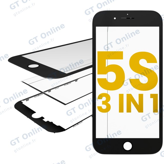 Vitre d’écran avec OCA pour Apple iPhone 5S (noir, lot de 2) — 3 in 1 (Front Glass + châssis + OCA Pre-Installed)