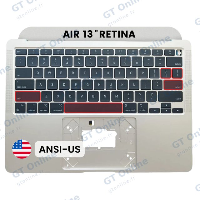 Châssis supérieur avec clavier ANSI US pour Apple MacBook Air 13" A2337 (2020) (origine d'occasion, argent)