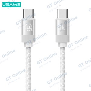 Câble Data USB-C vers USB-C Usams US-SJ704 Rui Series 60W Nylon Tressé Magnétique Enroulable (1m) Argent