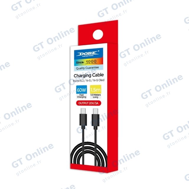 Câble de charge USB-C vers USB-C pour Nintendo Switch 2 / PlayStation 5 DOBE TNS-5166 — noir