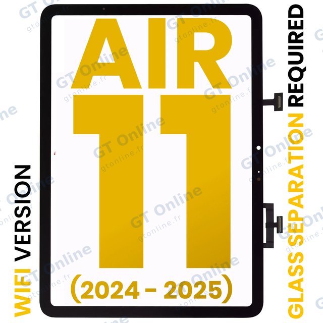 Vitre tactile pour Apple iPad Air 11" (2024 / 2025 / 2026) (OCA préinstallé, séparation de la vitre requise, premium, WiFi uniquement, noir)