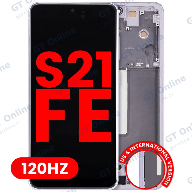 Écran OLED avec châssis pour Samsung Galaxy S21 FE 5G (version US & internationale, compatible premium, 120 Hz, Lavender)