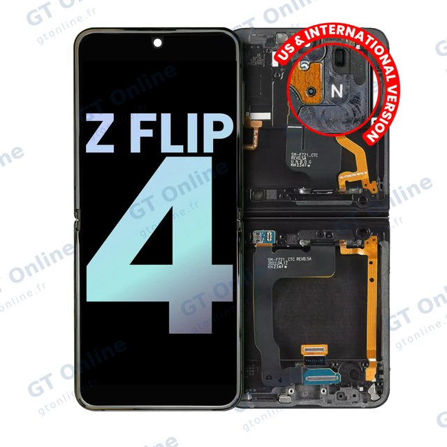 Écran OLED intérieur avec châssis pour Samsung Galaxy Z Flip 4 5G (version US & internationale, pack service origine, Navy)
