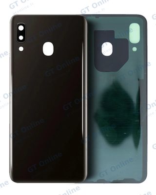 Vitre arrière pour Samsung Back Cover Glass With Camera Lens Samsung Galaxy A20 (A205 / 2019) (noir, pack service origine)