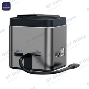 Station d'Acceuil Universelle Wiwu WI-W025 HUB Type-C 9 en 1 sans Fil et Charge Magnétique 100W Gris