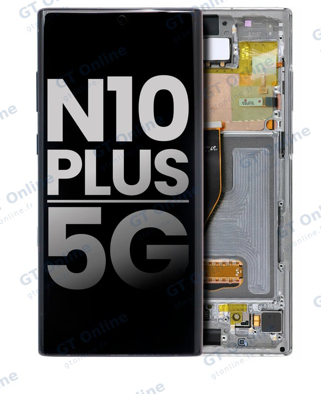 Écran OLED avec châssis pour Samsung Galaxy Note 10 Plus / 5G (origine d'occasion, Aura Glow / Silver)