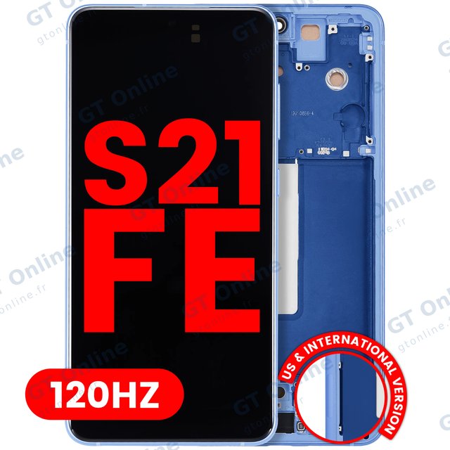 Écran OLED avec châssis pour Samsung Galaxy S21 FE 5G (version US & internationale, compatible premium, 120 Hz, bleu)