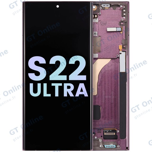 Écran OLED avec châssis pour Samsung Galaxy S22 Ultra 5G (pack service origine, Burgundy)