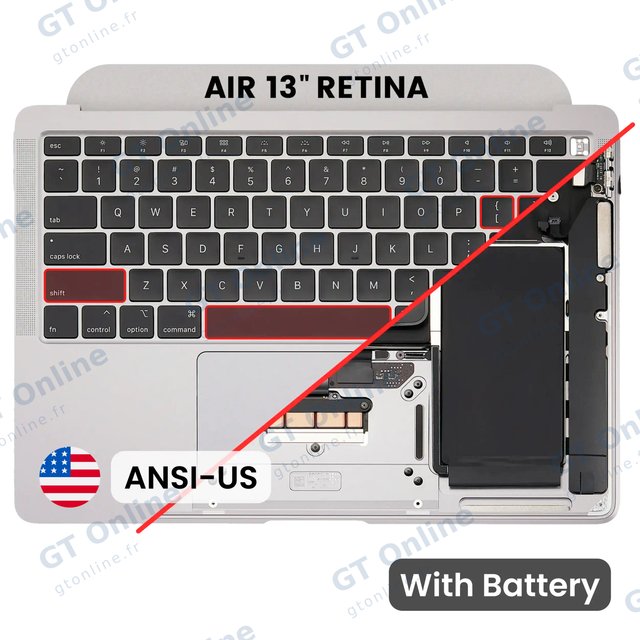 Châssis supérieur avec batterie et clavier ANSI US pour Apple MacBook Air 13" A2179 (2020) (origine d'occasion, argent) — réf. 107082055095