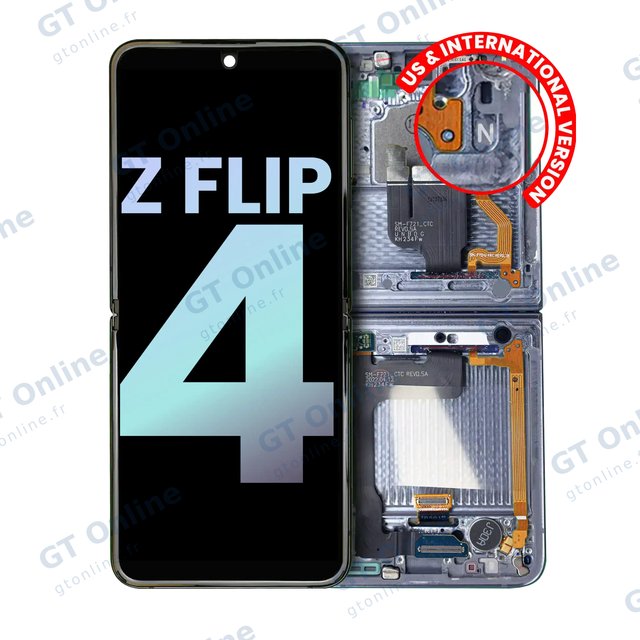 Écran OLED intérieur avec châssis pour Samsung Galaxy Z Flip 4 5G (version US & internationale, pack service origine, bleu)