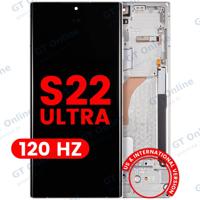 Écran OLED avec châssis pour Samsung Galaxy S22 Ultra 5G (version US & internationale, compatible premium, 120 Hz, Phantom White)
