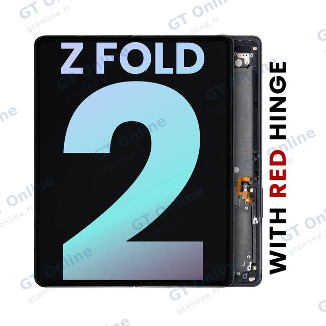 Écran OLED intérieur avec châssis pour Samsung Galaxy Z Fold 2 5G (pack service origine, version US & internationale, Mystic Black With Red Hinge)