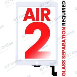 Vitre tactile pour Apple iPad Air 2 (OCA préinstallé, séparation de la vitre requise, compatible premium, blanc)