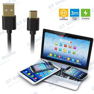 Câble de charge tressé USB vers USB-C 3 m pour PlayStation 5 / Nintendo Switch DOBE TP5-3585 — noir