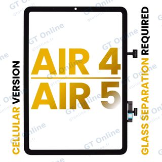 Vitre tactile pour Apple iPad Air 4 / Air 5 (OCA préinstallé, séparation de la vitre requise, premium, toutes couleurs, version cellulaire)