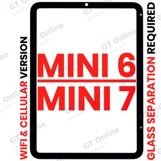 Vitre tactile pour Apple iPad Mini 6 (2021) / Mini 7 (2024) (WiFi / Cellular, OCA préinstallé, séparation de la vitre requise, compatible premium, toutes couleurs)