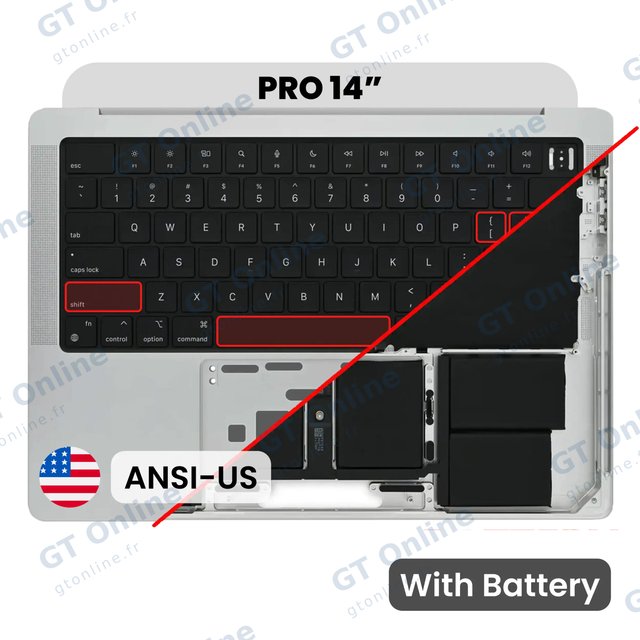 Châssis supérieur avec batterie et clavier ANSI US pour Apple MacBook Pro 14" A2442 (2021) (argent)