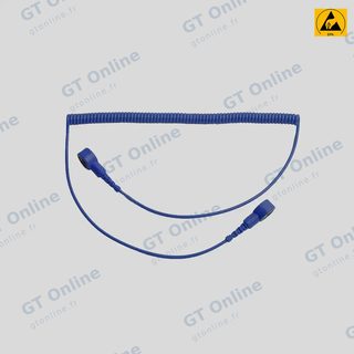 Cordon spiralé de terre ESD 1,8 m à boutons-pression 10 mm aux deux bouts, pour bracelet antistatique (bleu foncé)