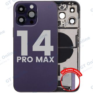 Châssis pour Apple iPhone 14 Pro Max (version EU, origine d'occasion — grade A, Deep Purple) — Coque arrière avec connecteur de charge Flex et petites pièces