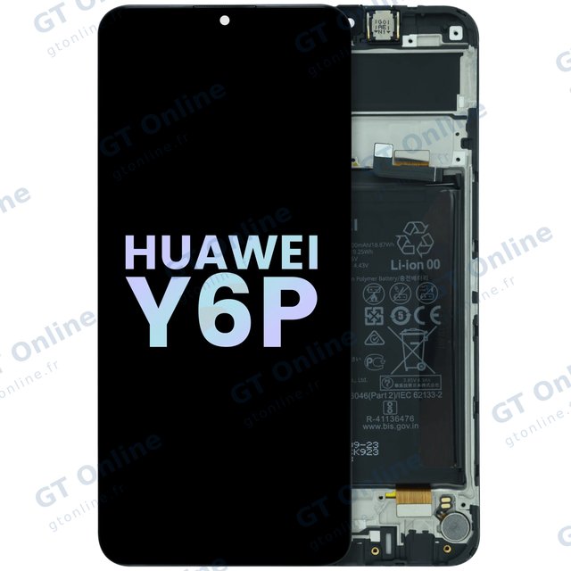 Écran LCD avec châssis pour Huawei Y6P (2020) (pack service origine, noir minuit)