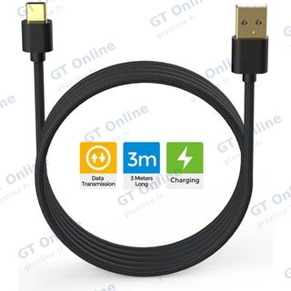 Câble de charge tressé USB vers USB-C 3 m pour PlayStation 5 / Nintendo Switch DOBE TP5-3585 — noir