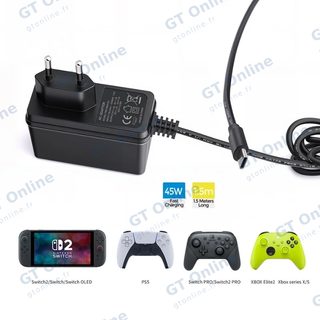 Chargeur secteur USB-C pour Nintendo Switch / Switch 2 DOBE TNS-869A-EU — noir