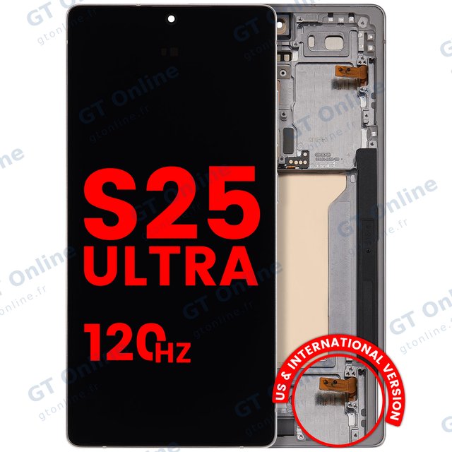 Écran OLED avec châssis pour Samsung Galaxy S25 Ultra 5G (version US & internationale, Aftermarket Pro, 120 Hz, Titanium White Silver)