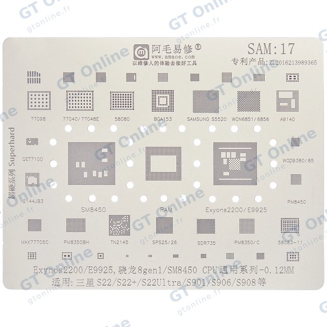 Pochoir de rebillage de puces IC Amaoe pour Samsung Galaxy S22 / S22 Plus / S22 Ultra