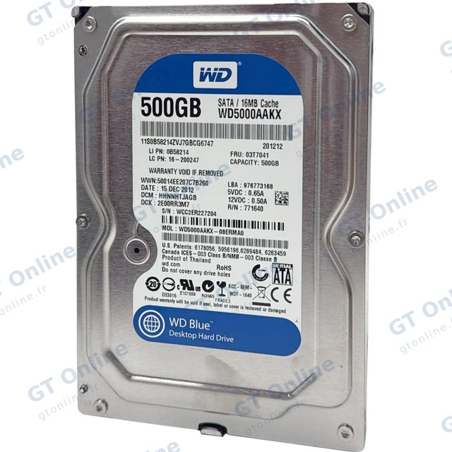 Disque dur interne WD Blue 3,5" 500 Go 7200 tr/min (26 mm) (reconditionné)