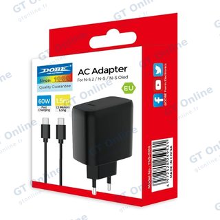 Adaptateur secteur USB-C avec câble USB-C pour Nintendo Switch / Switch 2 DOBE TNS-5169 — noir
