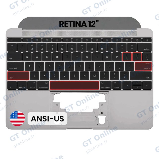 Châssis supérieur avec clavier ANSI US et microphone pour Apple MacBook 12" A1534 (2016-2017) (origine d'occasion, gris sidéral) — réf. 107082073315