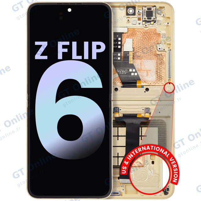 Écran OLED intérieur avec châssis pour Samsung Galaxy Z Flip 6 5G (version US & internationale, pack service origine, jaune)